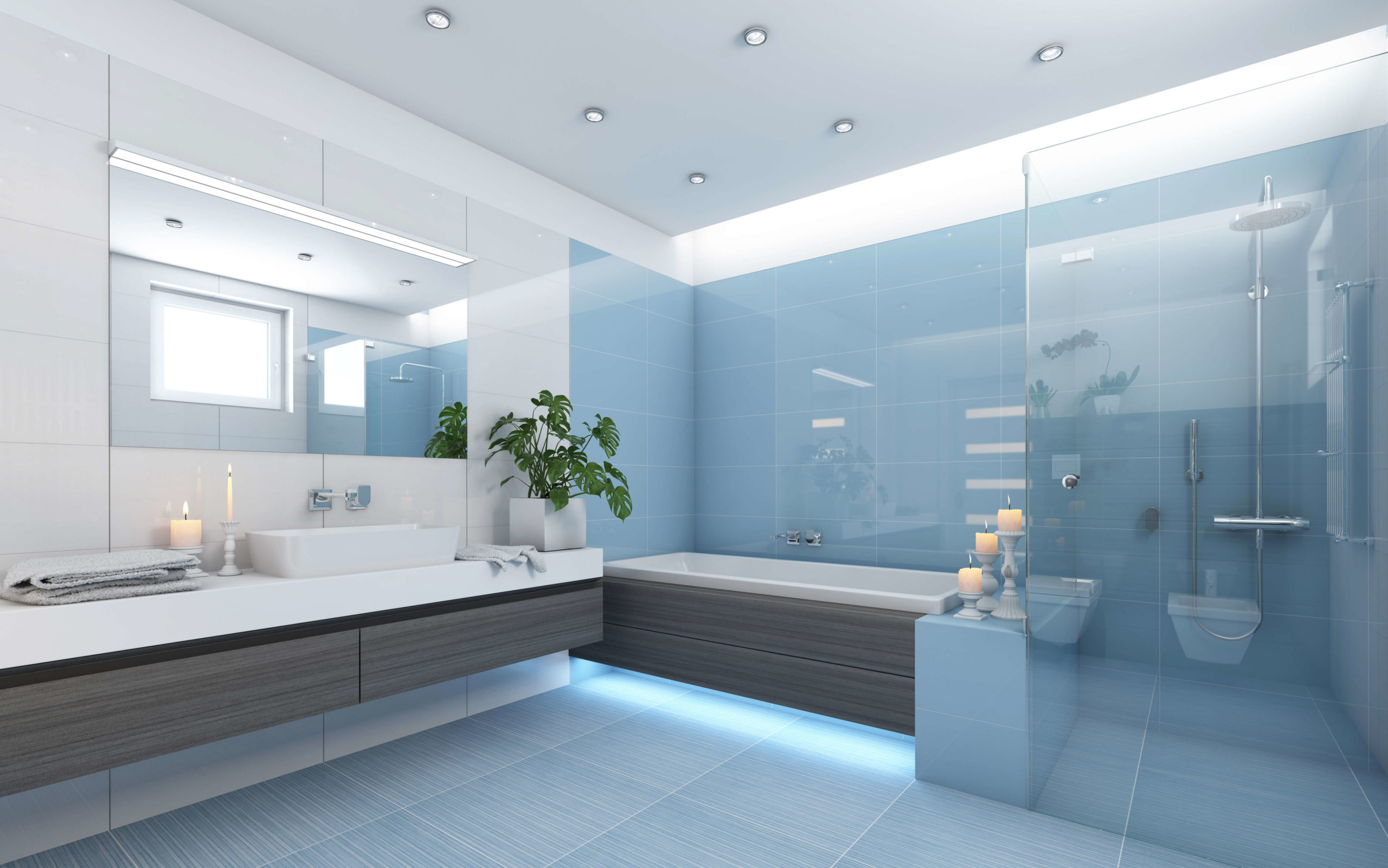 Светлая современная ванная комната. Накладная люстра Eglo 94878. Стильная ванная комната. Современная ванная комната. Ванная в светлых тонах.